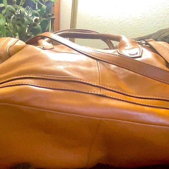 B. MAKOWSKI Tan Leather Handbag w/Leopard Print Lining, WUC - Picture 10 of 16